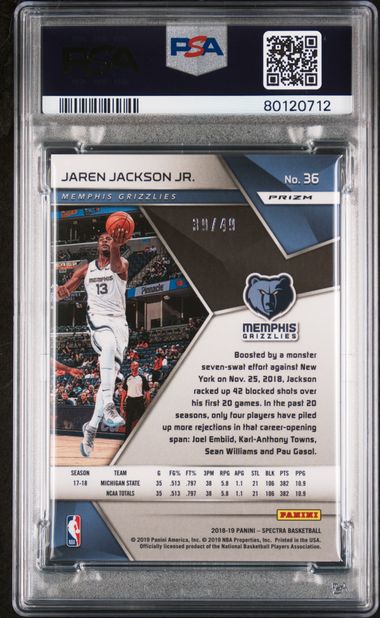 2018 PANINI SPECTRA #36 JAREN JACKSON JR. NEON GREEN PSA 10