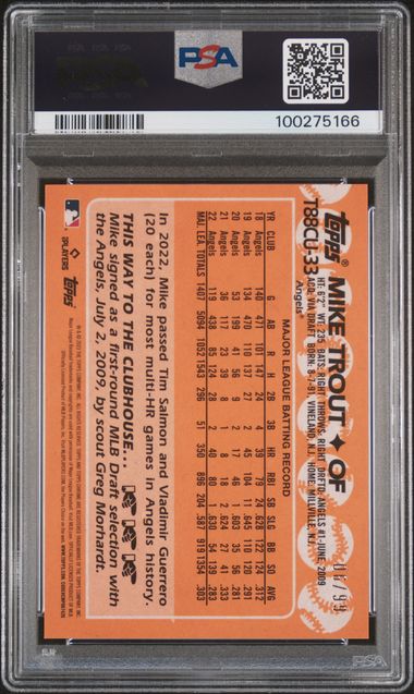 2023 TOPPS SILVER PACK 1988 CHROME PROMO #T88CU33 MIKE TROUT UPDATE-GREEN REFRACTOR PSA 9