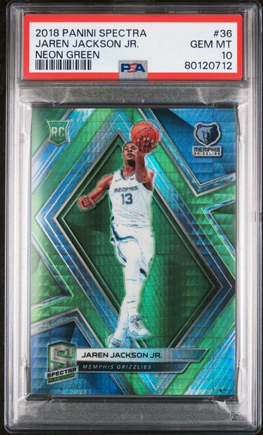 2018 PANINI SPECTRA #36 JAREN JACKSON JR. NEON GREEN PSA 10
