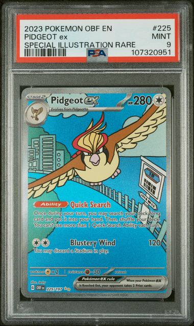 2023 POKEMON OBF EN-OBSIDIAN FLAMES #225 PIDGEOT ex SPECIAL ILLUSTRATION RARE PSA 9