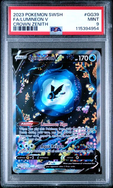 2023 POKEMON SWORD AND SHIELD CROWN ZENITH #GG39 FA/LUMINEON V CROWN ZENITH PSA 9