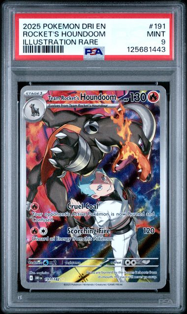 2025 POKEMON DRI EN-DESTINED RIVALS 191 TEAM ROCKET'S HOUNDOOM ILLUSTRATION RARE PSA 9