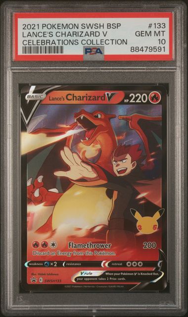 2021 POKEMON SWSH BLACK STAR PROMO #133 LANCE'S CHARIZARD V CELEBRATIONS COLLECTION PSA 10