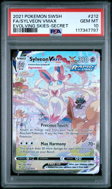 2021 POKEMON SWORD & SHIELD EVOLVING SKIES #212 FA/SYLVEON VMAX EVOLVING SKIES-SECRET PSA 10