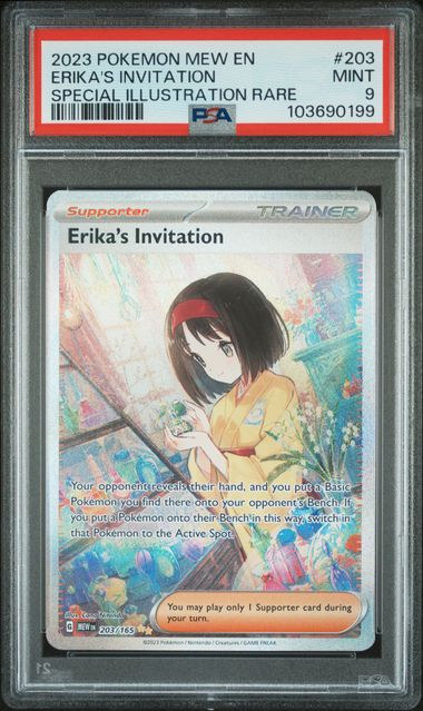 2023 POKEMON MEW EN-151 #203 ERIKA'S INVITATION SPECIAL ILLUSTRATION RARE PSA 9