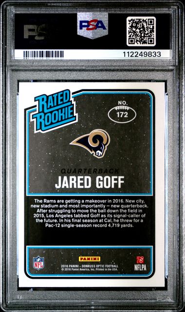 2016 PANINI DONRUSS OPTIC #172 JARED GOFF PURPLE PSA 10