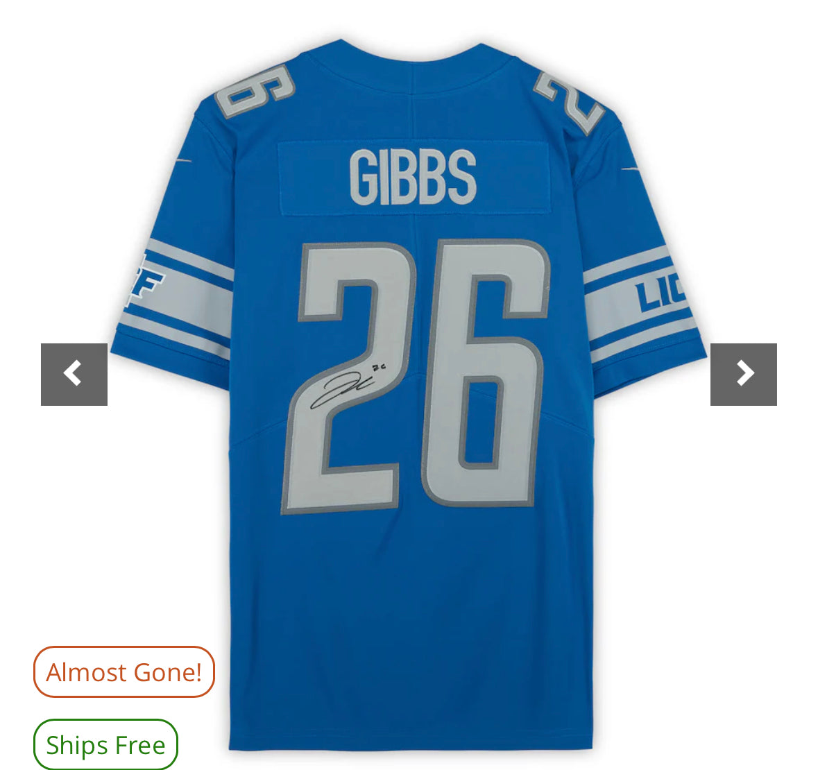 Fanatics Jahmyr Gibbs Detroit Lions Autographed Blue Nike Limited Jersey - SIZE LARGE