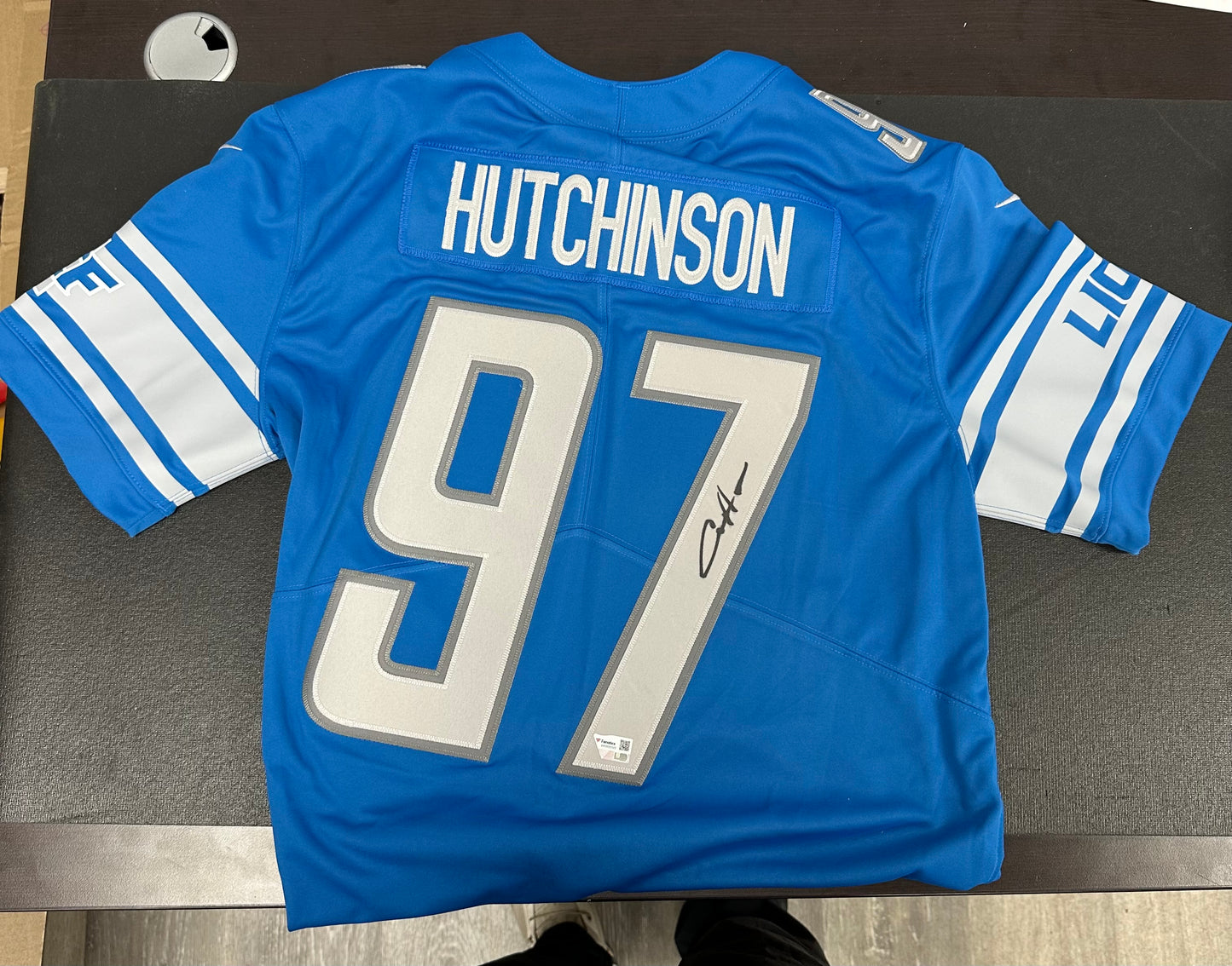 Fanatics Aidan Hutchinson Detroit Lions Autographed Blue Nike Limited Jersey - SIZE LARGE