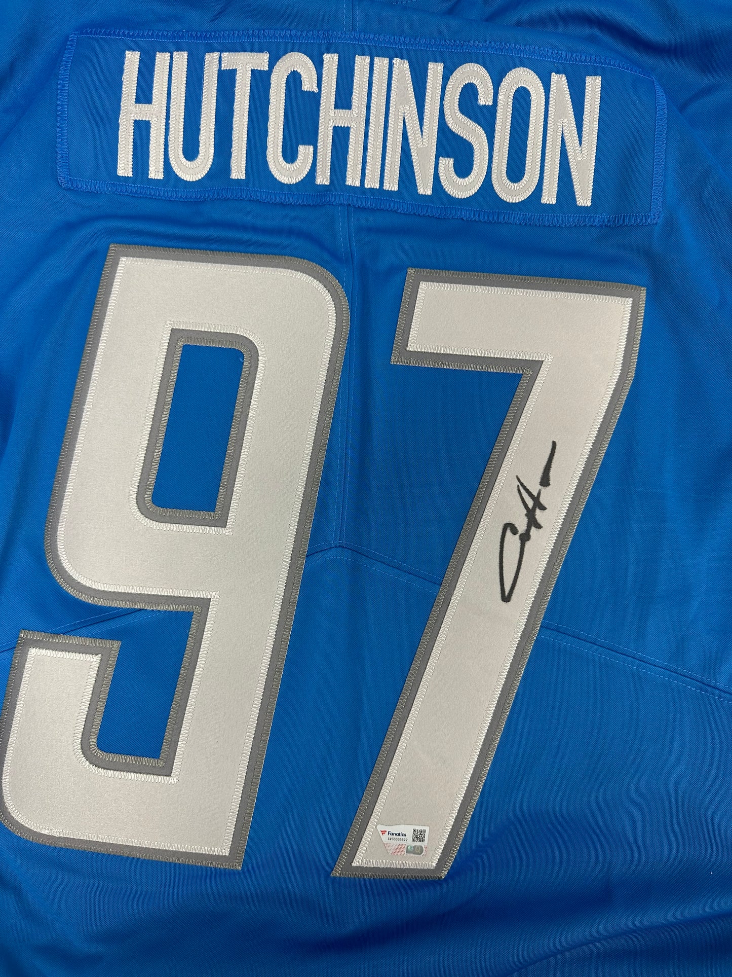 Fanatics Aidan Hutchinson Detroit Lions Autographed Blue Nike Limited Jersey - SIZE LARGE