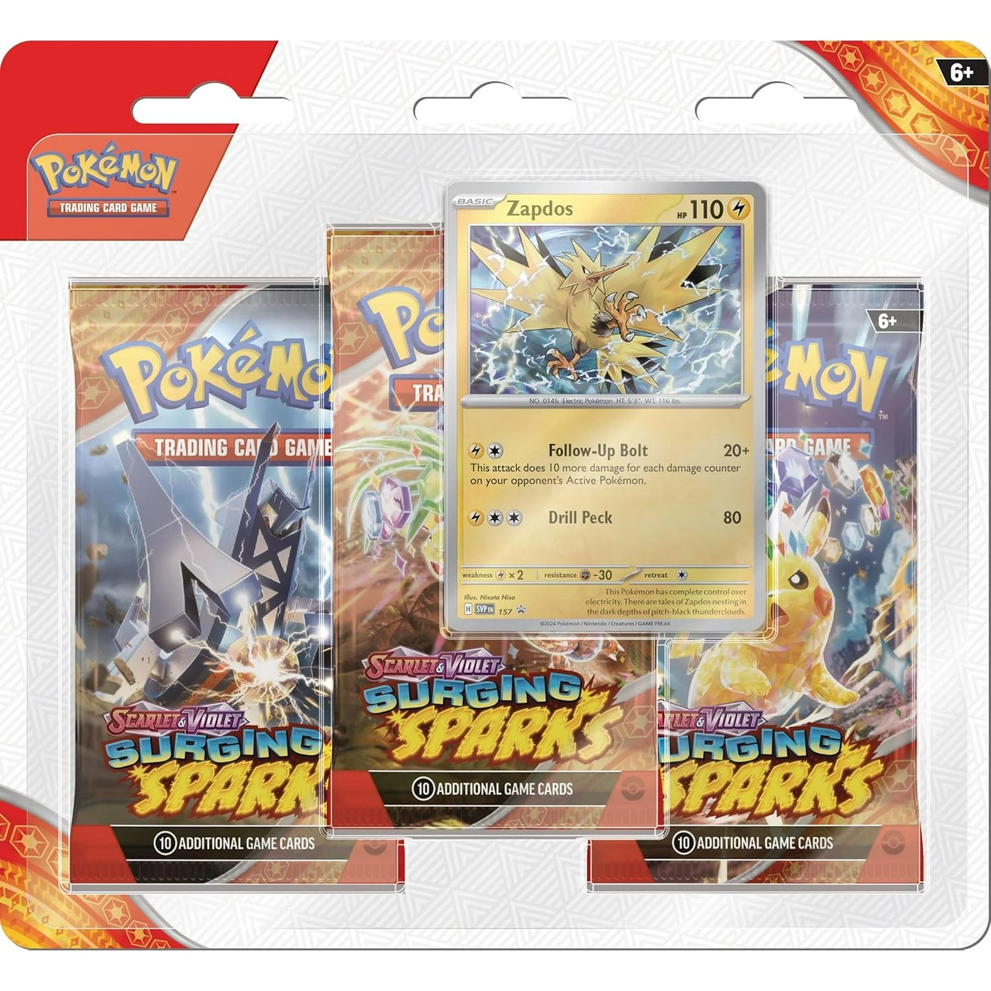 Pokemon Scarlet & Violet Surging Sparks 3 Pack Sleeved Booster - SEALED