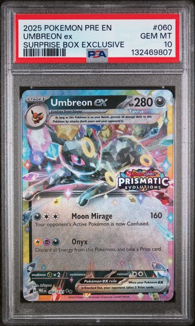 2025 POKEMON PRE EN-PRISMATIC EVOLUTIONS #060 UMBREON ex SURPRISE BOX EXCLUSIVE PSA 10