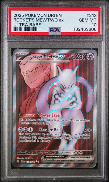 2025 POKEMON DRI EN-DESTINED RIVALS #213 ROCKET'S MEWTWO ex ULTRA RARE PSA 10