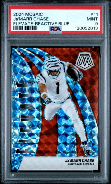 2024 PANINI MOSAIC ELEVATE #11 Ja'MARR CHASE ELEVATE REACTIVE BLUE /99 - PSA 9