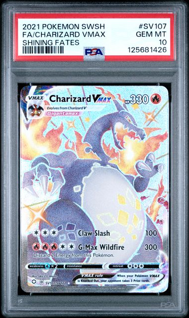 2021 POKEMON SWORD & SHIELD SHINING FATES SV107 FULL ART/CHARIZARD VMAX PSA 10