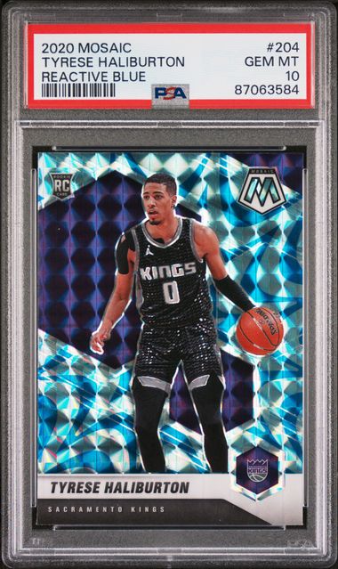 2020 PANINI MOSAIC #204 TYRESE HALIBURTON REACTIVE BLUE PSA 10