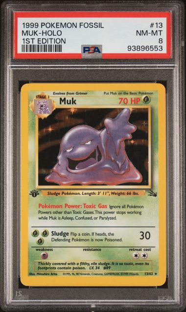 1999 POKEMON FOSSIL #13 MUK-HOLO 1ST EDITION PSA 8