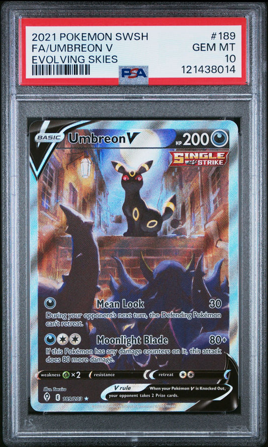 2021 POKEMON SWORD & SHIELD EVOLVING SKIES 189 FULL ART/UMBREON V - PSA 10